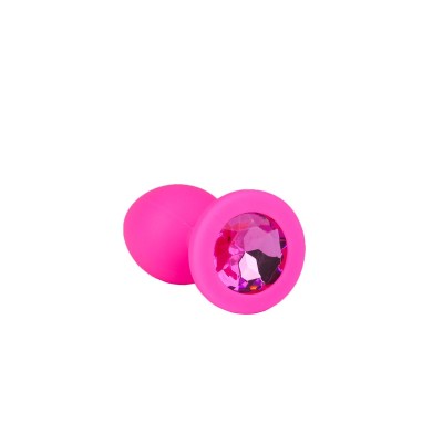 Розовая анальная втулка с малиновым кристаллом - 7,3 см.