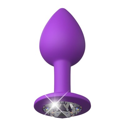 Фиолетовая анальная пробка с прозрачным стразом Her Little Gems Small Plug - 7,4 см.