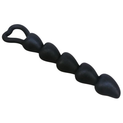 Чёрная анальная цепочка с звеньями-сердечками Black Velvet - 18,5 см.