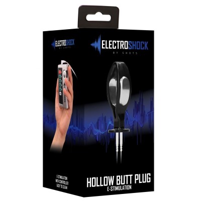 Черный электростимулятор с проводящей насадкой E-Stim Hollow Butt Plug - 7,8 см.