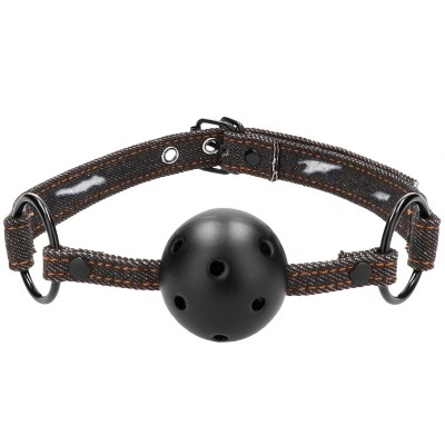 Кляп-шарик With Roughend Denim Straps с черными джинсовыми ремешками