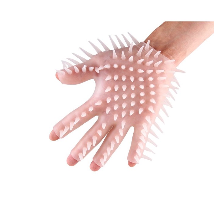 Прозрачная перчатка с рельефом для мастурбации. 