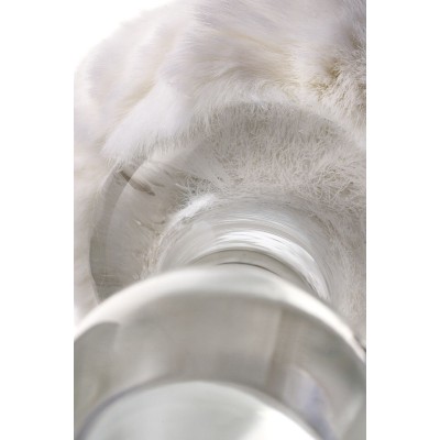 Стеклянная анальная втулка с белым хвостиком - 14 см.