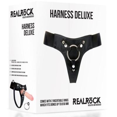 Черные трусики Harness Deluxe для страпона O-ring
